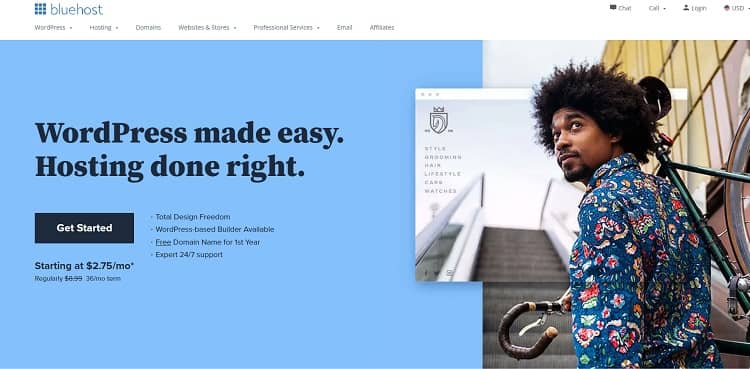 Bluehost homepage website hosting promo for beginners