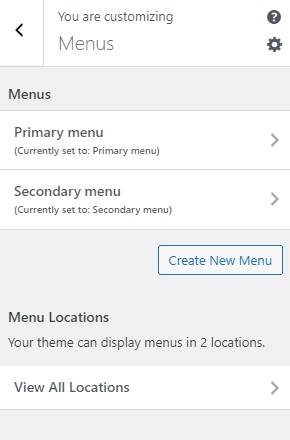 Menu option in the WordPress customizer for site