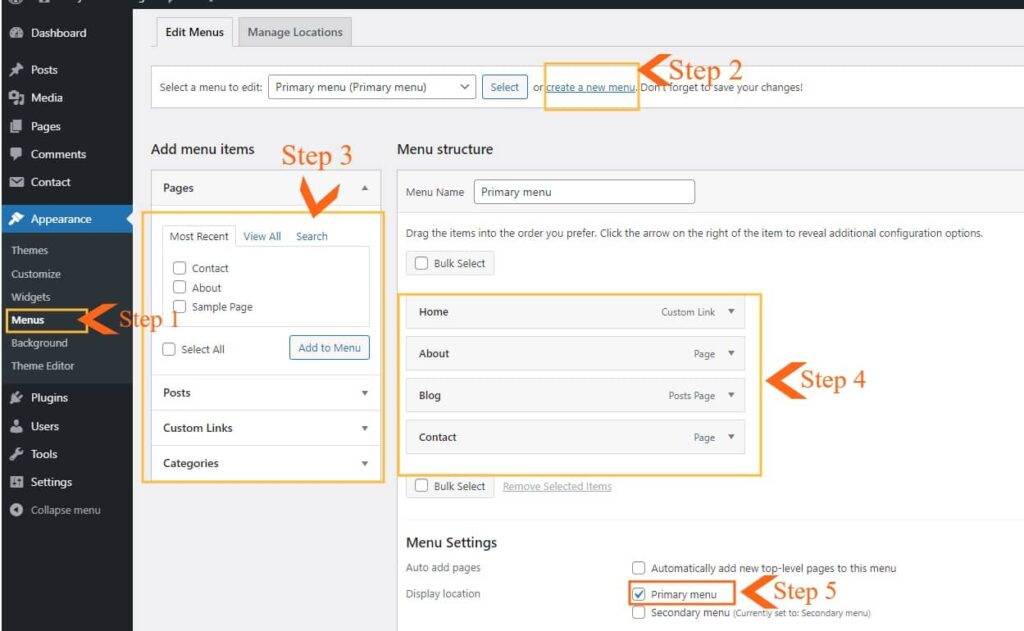 Creating header menu