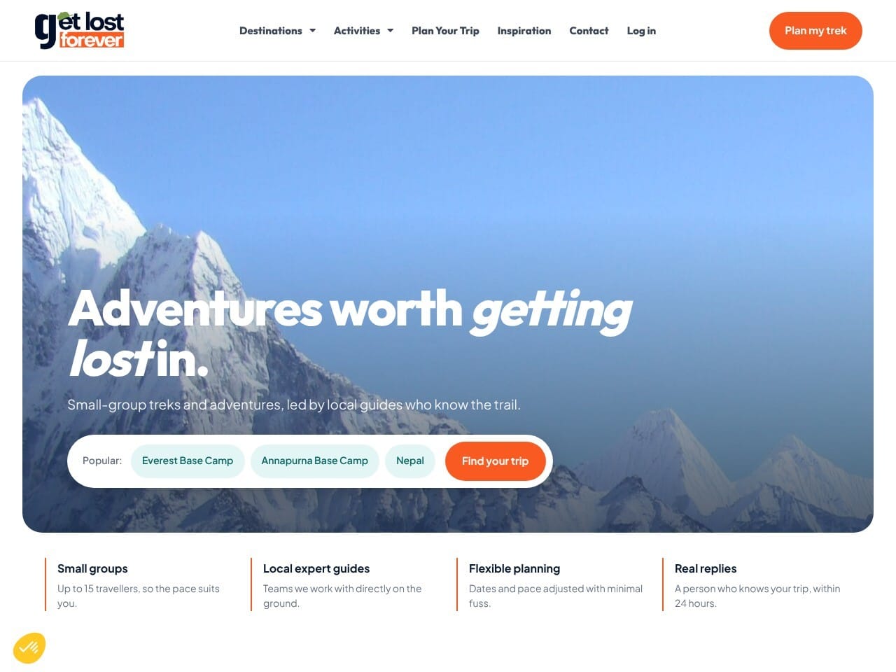 GetLostForever.com homepage, a Nepal trekking and adventure travel website designed by Crazy Media Design