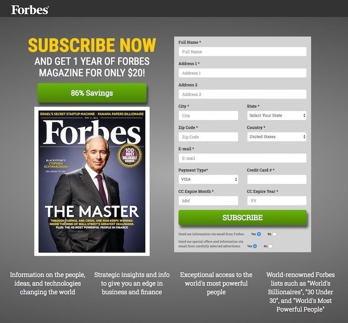 Forbes Landing Page
